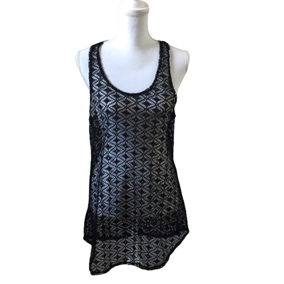 Miken swim lace cover up black size X-Large racerback round neckline beach fun - Picture 1 of 11
